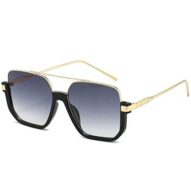 Imagem de JRLLFD Óculos de sol de metal com ponte dupla, feminino e masculino, luxo, para dirigir ao ar livre, UV400 (cinza com degradê dourado)