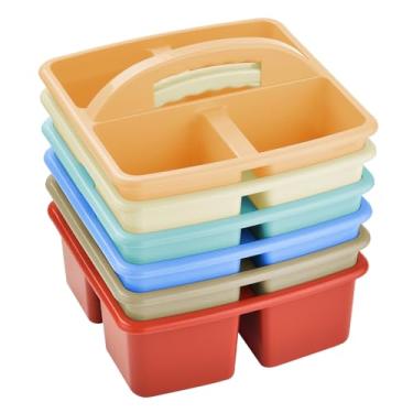 Imagem de PAKCHOICE Pacote com 6 organizadores de plástico para sala de aula com alça, quatro compartimentos iguais, suporte de armazenamento para professores para organização de sala de aula, mesa, escritório