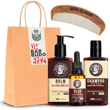 Imagem de Kit Barba Completo Shampoo Balm Óleo e Pente + Embalagem Presente - Barba de Macho