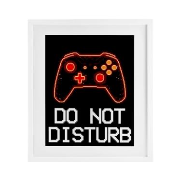 Imagem de Stupell Industries Do Not Disturb Neon Control Impressão emoldurada cinza sob vidro, design por Kim Allen, 21 x 17