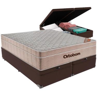 Imagem de Cama Box Baú Marrom E Colchão Airtech Springpocket Molas Ensacadas Queen Ortobom