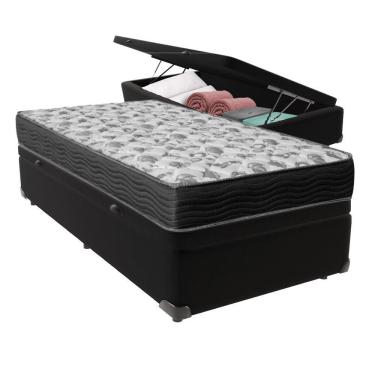 Imagem de Cama Box Com Baú Solteiro Preto Ortobom Colchão Iso100 D33