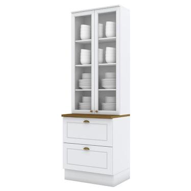 Imagem de Cristaleira 2 Portas E 2 Gavetas Americana Branco Com Tampo Nature - Móveis Henn Branco-nature
