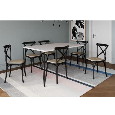 Imagem de Conjunto Mesa De Jantar Elen Com 6 Cadeiras Katrina Base Preta E Tampo Branco 150Cm - Branco