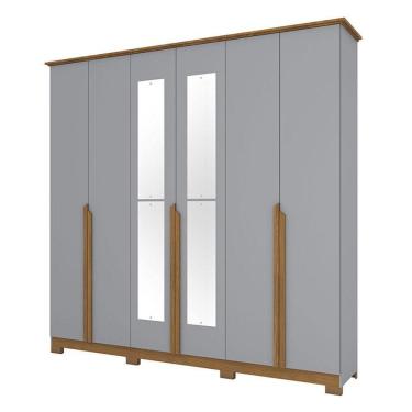 Imagem de Guarda Roupa Casal Andréas 6 Portas Cinza Nature Com Espelho - Henn