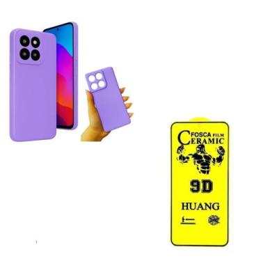 Imagem de Kit Capinha Capa Aveludada Lilás + Película Cerâmica Fosca Moto Edge 6