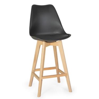 Imagem de Banqueta Alta Leda Base Madeira Com Encosto - Preto