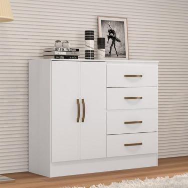 Imagem de Cômoda Sapateira Para Quarto 2 Portas 4 Gavetas Lisa Branco