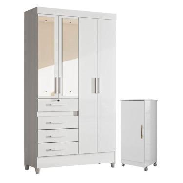 Imagem de Guarda Roupa Infantil Sobral Com Espelho E Armário Multiuso Lírio Branco Brilho - Moval