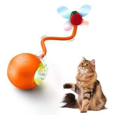 Imagem de Jovrun Brinquedos interativos para gatos em ambientes internos, 2025 atualizado 360° material seguro antimastigação bola de gato em movimento com cauda, brinquedos interativos para gatos adultos em