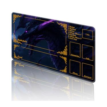 Imagem de TOEMZTFT Tapete de brinquedo para MTG, com bolsas de armazenamento grátis, tapete de jogo 61 x 35,5 cm, TCG e tapete de jogo de tabuleiro para cartas, tapete de mesa de mousepad, dragão roxo