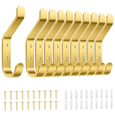 Imagem de susswiff Pacote com 10 ganchos para casaco montados na parede: 9 kg Cabide resistente para pendurar: mochila, toalha, bolsa, para armário, banheiro, porta, cogumelo, ouro escovado, 9,5 cm