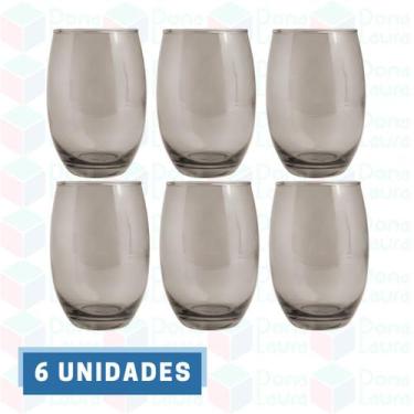 Imagem de 6 Copos Vidro Bellagio Redondo 450ml Grande Colorido Cinza - PRATICASA