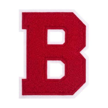 Imagem de 1 peça de patch vermelho de 11,4 cm de ferro em chenille com borda branca – Remendos do alfabeto para roupas, jaquetas, mochilas, chapéus para decoração personalizada, nome personalizado e artesanato
