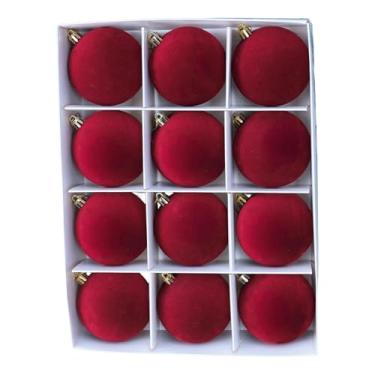 Imagem de Fenteer Conjunto de 12 bolas de Natal para decoração de árvore, adereços para fotos, artigos para festas em ambientes internos, decoração natalina para casa, Vermelho