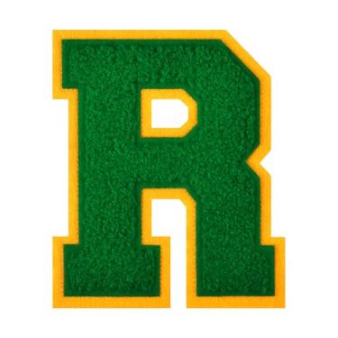 Imagem de 1 Patch de letra de chenille verde de 11,4 cm – Adesivos do alfabeto para roupas, jaquetas, mochilas, chapéus para decoração personalizada, nome personalizado e artesanato. (R)