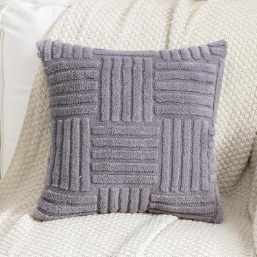 Imagem de Pacote com 2 capas de almofada decorativas de veludo cotelê 45,7 x 45,7 cm (45,7 x 45,7 cm) capas de almofada listradas, decoração de casa moderna para sofá e sala de estar (cinza claro)