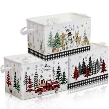 Imagem de FoldTier 3 cestas grandes de Natal, caixas de armazenamento de Natal dobráveis com alças, cesta de presente dobrável, caixas vazias para presentes de Natal, brinquedos, roupas, livros