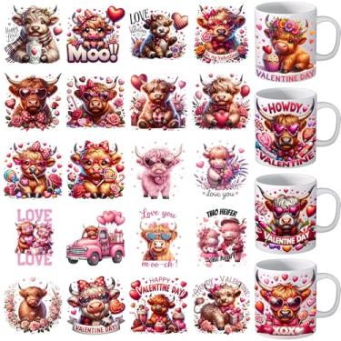 Imagem de Envoltório de copo UV DTF - 24 folhas de envoltório de copo UV DTF para caneca de vaca gato gnomo Uvdtf decalques à prova d'água esfregar ferro em transferência para copos de vidro, artesanato de