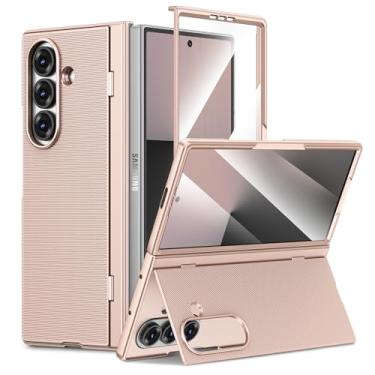Imagem de Maxdara Capa para celular Z Fold 7 com suporte, Galaxy Z Fold 7 com suporte integrado e protetor de tela com suporte de carregamento sem fio, à prova de choque, dourado