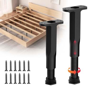 Imagem de JAXYOOM Pernas de suporte de cama de 17 a 33,5 cm, pacote com 2 peças de substituição para cama central, moldura ajustável de altura de móveis para nivelar suportes de cama, ripas de madeira