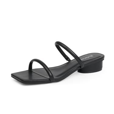 Imagem de Modatope Sandálias femininas quadradas de salto aberto com duas alças de salto grosso para mulheres sandália de salto baixo elegante, A - Preto, 41
