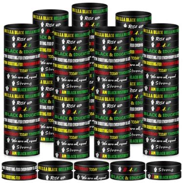 Imagem de PullCrease 100 Pcs Black History Month Silicone Wristbands Silicone Bracelets Inspirational Movement Bracelets Motivational Rubber Wristbands for Freedom Liberation Peace Justice Men Women Teens