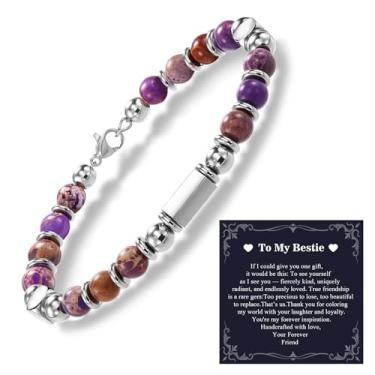 Imagem de Alissl Pulseira de amizade para mulheres, presentes de irmã da amizade, pulseiras de pedra natural com contas para meninas adolescentes, presentes de confirmação de aniversário para mulheres e meninas