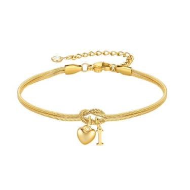 Imagem de M MOOHAM Pulseiras de nó inicial para mulheres – Pulseiras com nó inicial banhado a ouro 18 K para mulheres e adolescentes, pulseira moderna com pingente de amor com letra A-Z, joias delicadas