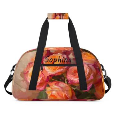 Imagem de Bolsa esportiva personalizada com pintura de primavera rosa com nome, bolsa de dormir personalizada, bolsa de fim de semana, bolsa de treino para dança, balé, academia, ginástica, mala, viagem