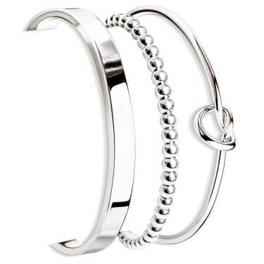 Imagem de Poxtex Conjunto de pulseiras de prata para mulheres, banhado a prata ou ouro, joias de prata modernas para mulheres modernas, Adjustable, Latão, Sem Pedra Preciosa