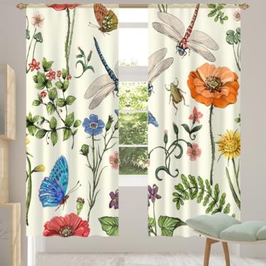Imagem de 2 conjuntos de painéis de cortinas translúcidas retrô borboleta com filtro leve com filtro leve, painéis de cortina de porta e janela para sala de estar, quarto, jantar, 192 cm de comprimento