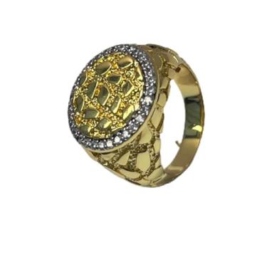 Imagem de Tioneer Joias | Anel de pepita de ouro com pedras de zircão branco de 5 x 2 mm | Anel de topo plano quadrado para homens e mulheres | Joias hip hop banhadas a ouro 14K e platina, 11, Zircônia cúbica