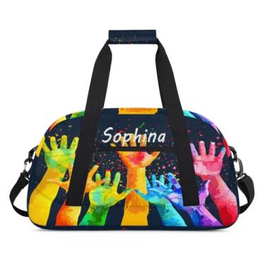 Imagem de Bolsa esportiva personalizada, pigmento de palmeira, colorida, divertida, com nome, bolsa de festa do pijama, bolsa de fim de semana, bolsa de treino para dança, balé, academia, ginástica, mala