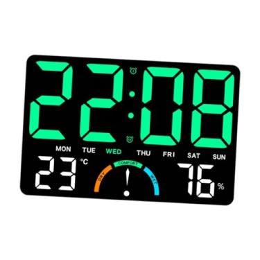 Imagem de Generic Relógio de parede digital moderno com temperatura e umidade, ideal para sala de estar, mesa de cabeceira e restaurante, Verde