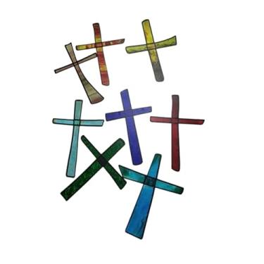 Imagem de IEUDNS Enfeites de cruz em papel colecionáveis, arte espiritual colorida para pendurar na janela, quarto ou parede, Páscoa e Natal.