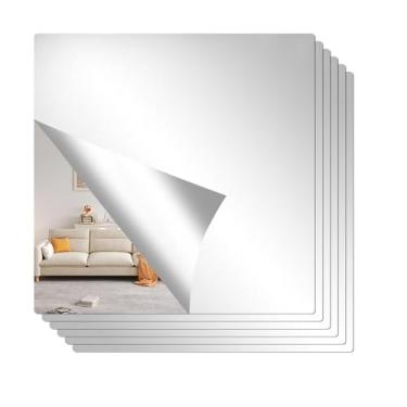 Imagem de XhjzgcTech 6 peças de espelho autoadesivo para paredes, pequenos adesivos de espelho de parede para paredes, espelhos de acrílico inquebráveis decorativos flexíveis sem moldura de 20 x 20 cm para