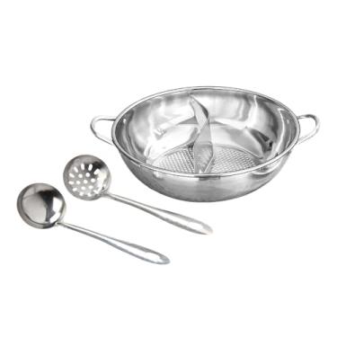 Imagem de predolo Panela dividida com escumadeira e concha, fácil de limpar, ideal para sopas, shabu-shabu e outras receitas. Perfeita para casa, camping festas, 27cm