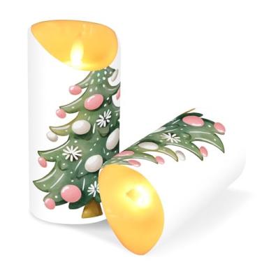 Imagem de Blueangle Pacote com 2 lindas velas de árvore de Natal sem chamas com controle remoto e temporizador, velas LED cintilantes (7,6 cm x 9,9 cm) para decoração de casa, casamento, acampamento (929)