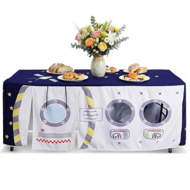 Imagem de Oudain Toalha de mesa grande de 3 m x 2,3 m de casinha de brinquedo, capa de barraca, casa de brinquedo para ambientes internos e externos, acessório para festa de aniversário, playground (cores azuis