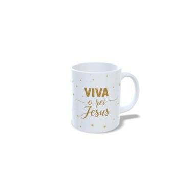 Imagem de Caneca de Cerâmica Branca com Tema Natalino, Design de Presépio, Jesus O Verdadeiro Sentido do Natal, Decoração de Natal com Estrelas Douradas (23182)