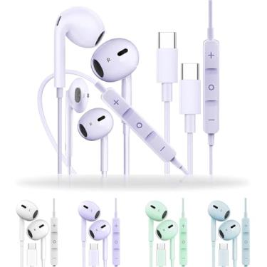 Imagem de Fones de ouvido para iPhone 16/15 USB-C e fones de ouvido de telefone com controle de microfone/volume, fones de ouvido tipo C com qualidade de som Hi-Fi para Samsung Galaxy S23 – Fones de ouvido com
