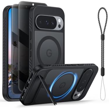 Imagem de Vividarm Capa magnética para Google Pixel 10 Pro/Pixel 10 com 2 protetores de tela de privacidade, [suporte invisível embutido] [compatível com Magsafe] Capa de telefone translúcida fina à prova de