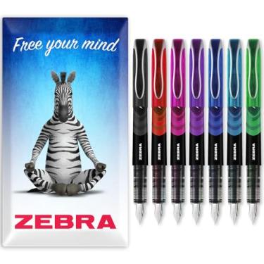 Imagem de Caneta Zebra Fuente – Canetas-tinteiro descartáveis – Pacote com 7 – preta, vermelha, rosa, violeta, azul, azul claro e verde – em caixa de presente de papelão zebra