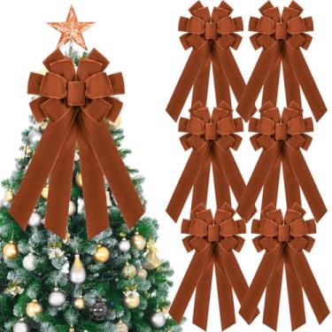 Imagem de Yinkin Pacote com 6 laços de guirlanda de Natal 29 cm x 49,8 cm grande veludo porta da frente nós árvore topper laços para festa de inverno Natal varanda caixa de correio interior exterior decoração
