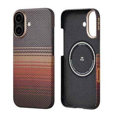 Imagem de pitaka Capa para iPhone 17 de 6,3 polegadas com botão de controle de câmera, compatível com MagSafe, capa ultrafina com sensação de toque sem capa, tecido de fibra de aramida 1500D, pôr do sol