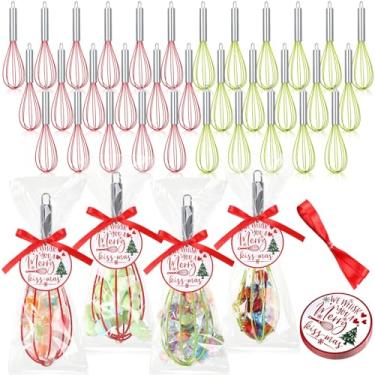 Imagem de FoldTier 100 conjuntos de batedores de Natal de 20 cm, presentes de árvore de Natal preenchíveis, enfeites de árvore de Natal coloridos para cozinhar batedores de ovos resistentes ao calor com saco de