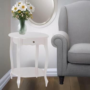 Imagem de Mesa De Apoio Oval Clássica Decorativa De Madeira Com Pés Luiz Xv - Branco Laca