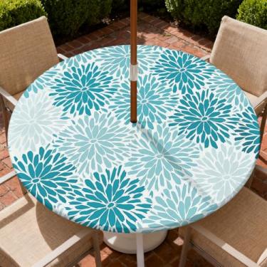 Imagem de COTAIL Toalha de mesa redonda para uso ao ar livre com zíper e orifício para guarda-chuva, toalha de mesa elástica à prova d'água a óleo para pátio, piquenique, acampamento, jardim, serve para mesa
