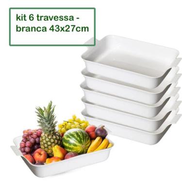 Imagem de Kit 6 Travessa Saladeira Petisqueira Retangular c/ Alça 43,5X27,5X8,5C